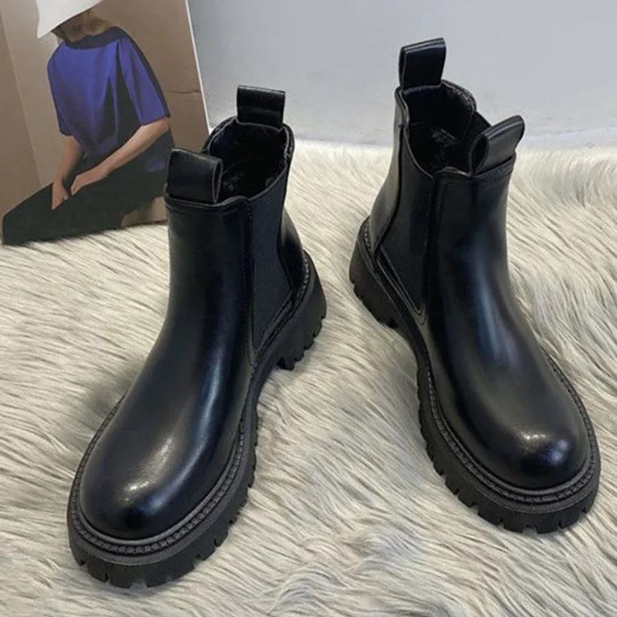 Women's Leather Chelsea Boots with Rugged Sole