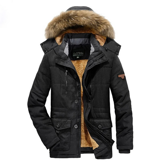 Men's parka jacket with detachable faux fur and fleece lining