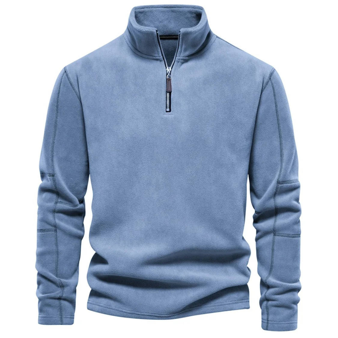 Soft fleece pullover with zip and stand-up collar