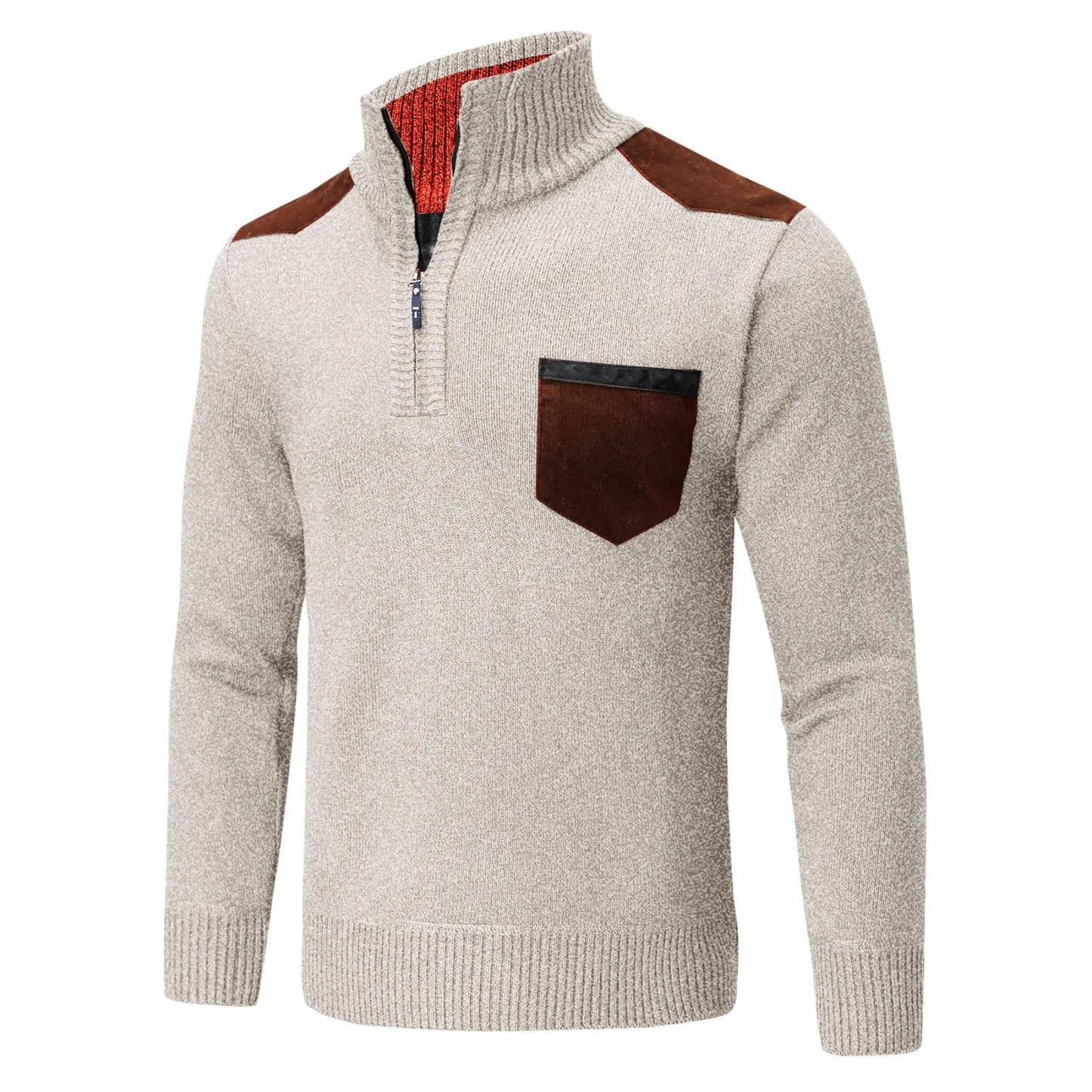 Knitted pullover with zip and breast pocket