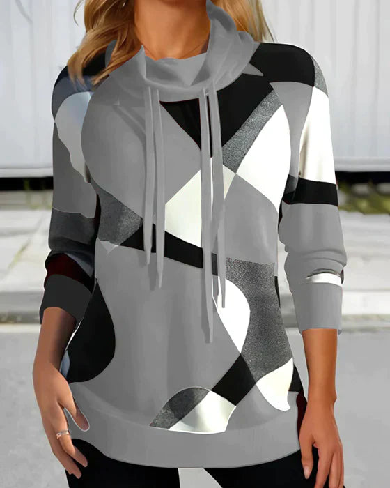 Hooded top with high collar and contrasting colour