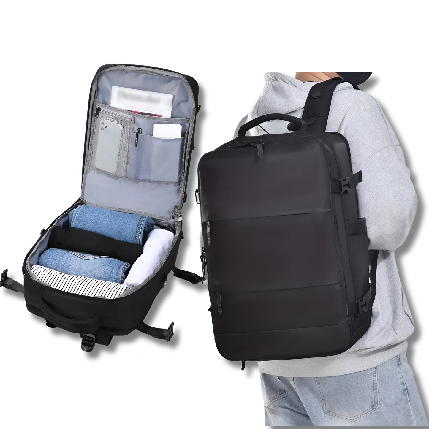 Travel backpack with plenty of storage space and USB charging port