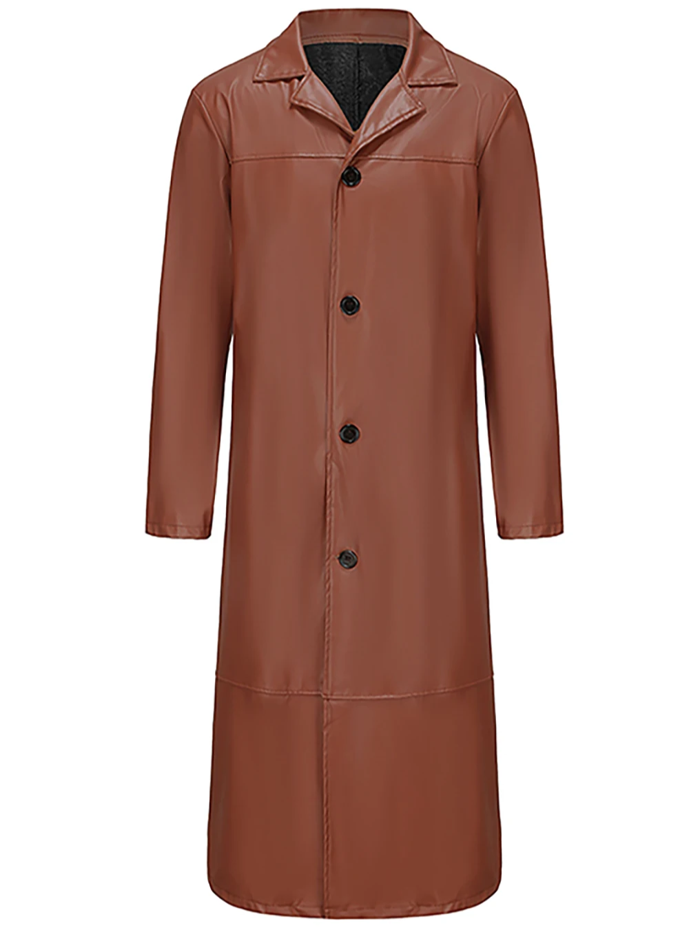 Long leather coat with classic lapels