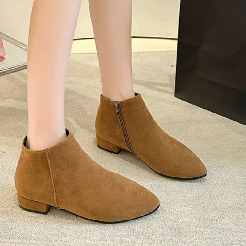 Women's Ankle Boots with Flat Heel and Minimalist Design