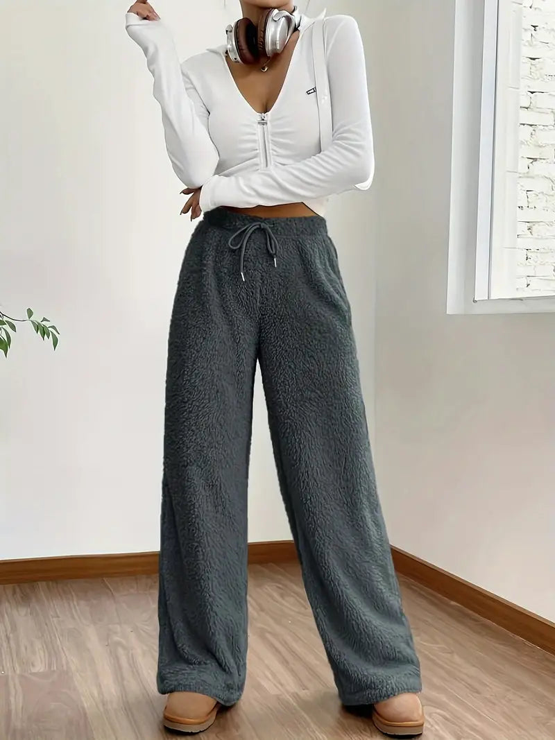 Plain Coloured Teddy Trousers With Drawstring