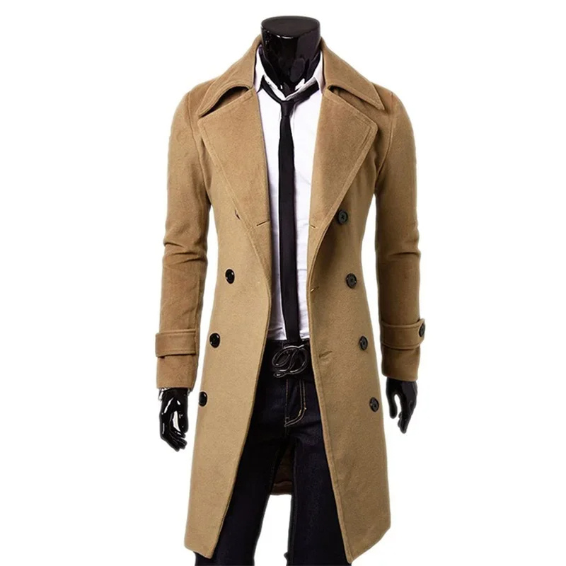 Long double-breasted coat with slim fit