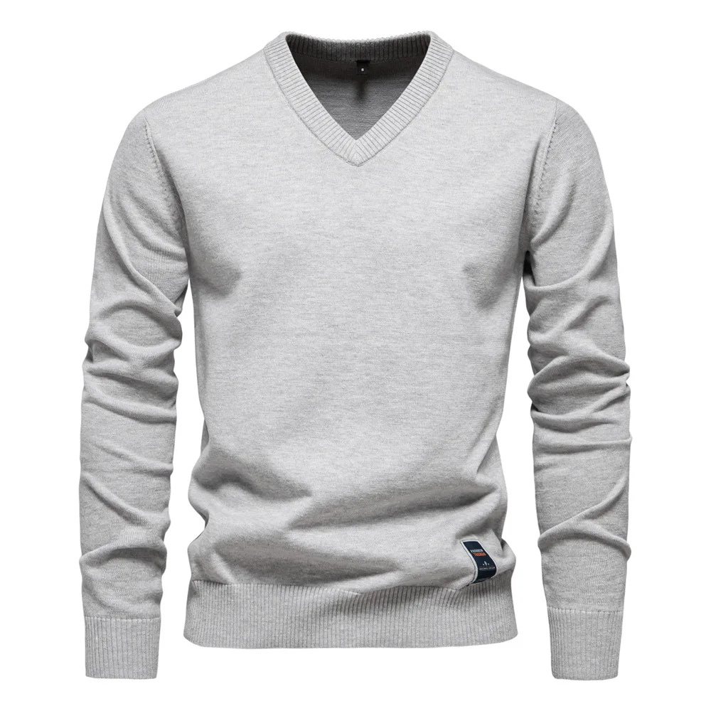 Classic V-neck men's jumper with subtle label detail