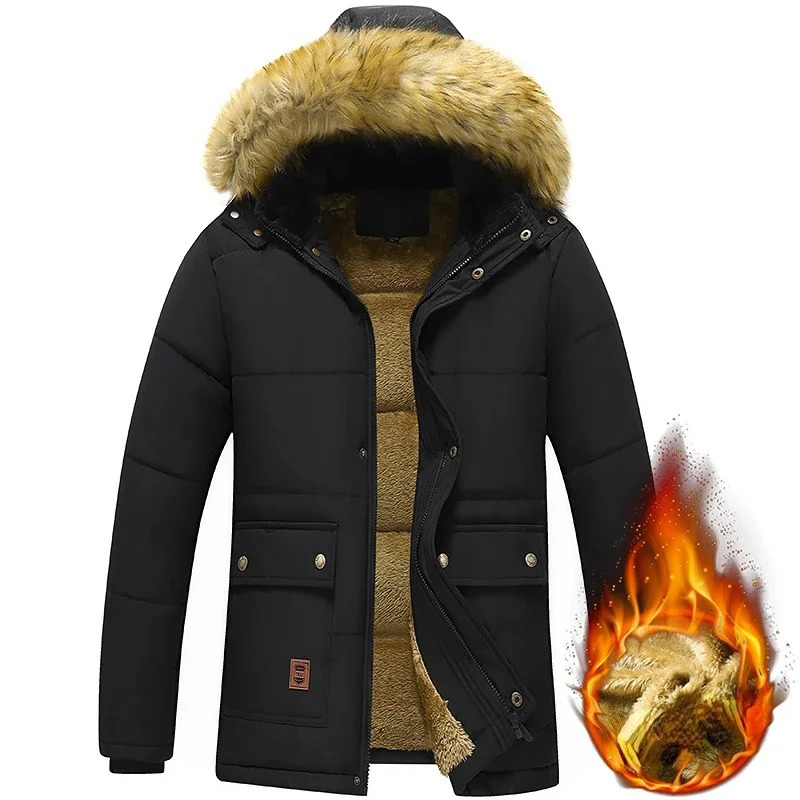 Men's Parka Winter Jacket With Warm Teddy Lining And Detachable Hood