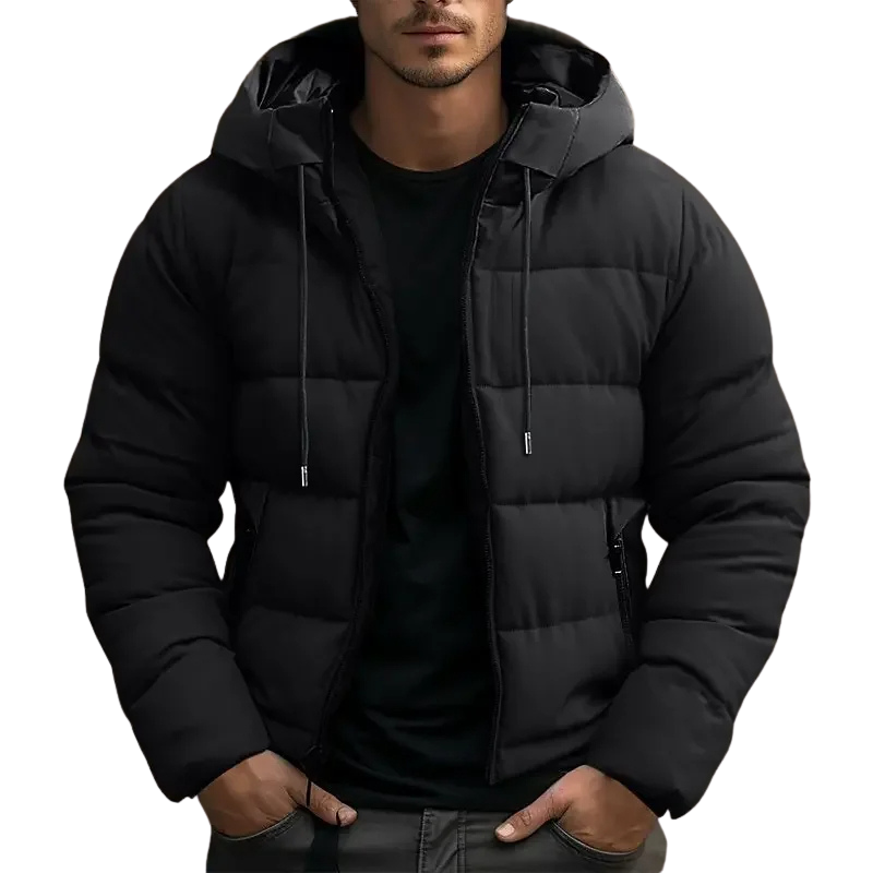 Men's puffer jacket with hood and zip pockets