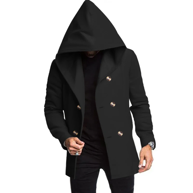 Double-buttoned coat with hood