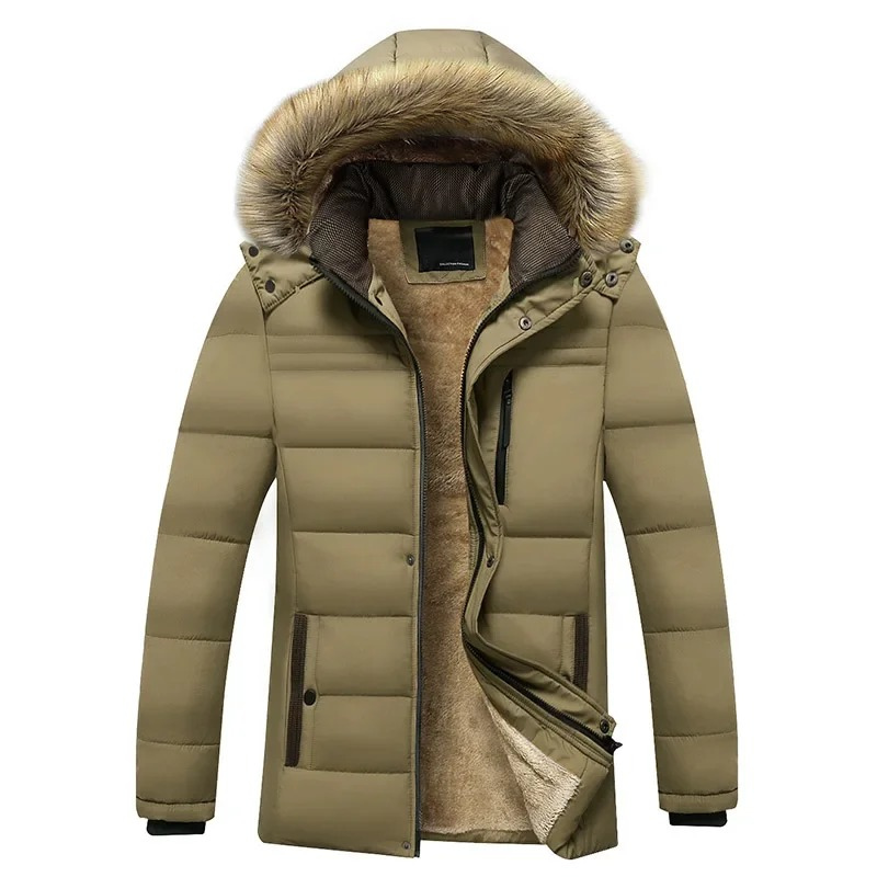 Men's lined parka jacket with detachable faux fur collar