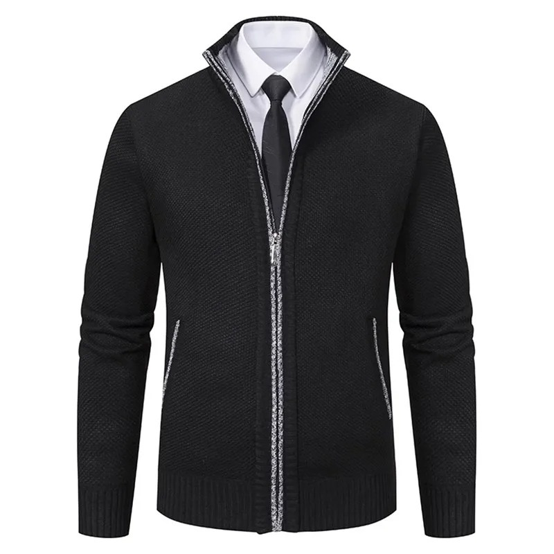 Elegant cardigan with zip and stand-up collar