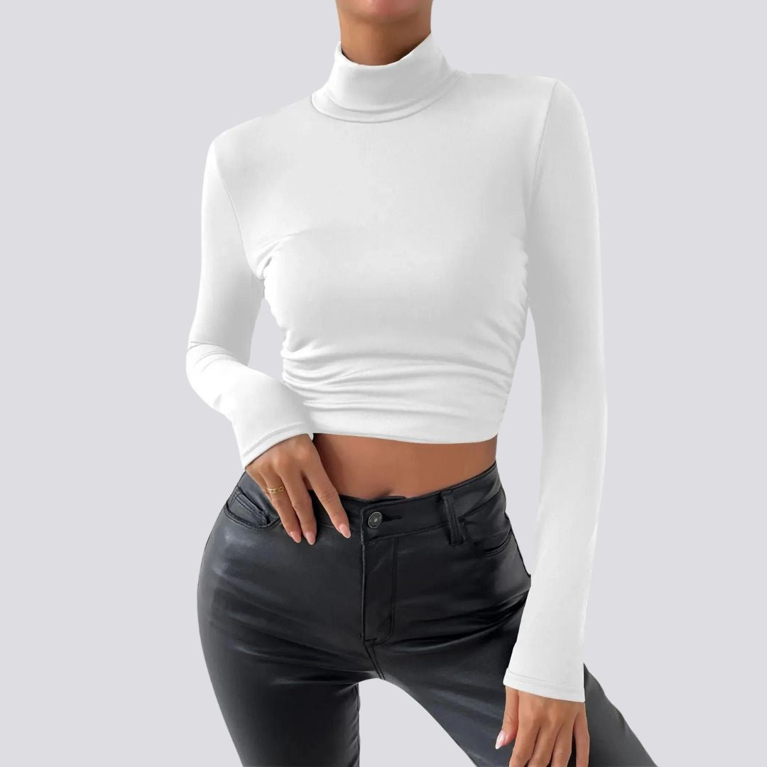 Elegant long-sleeved crop top with turtleneck