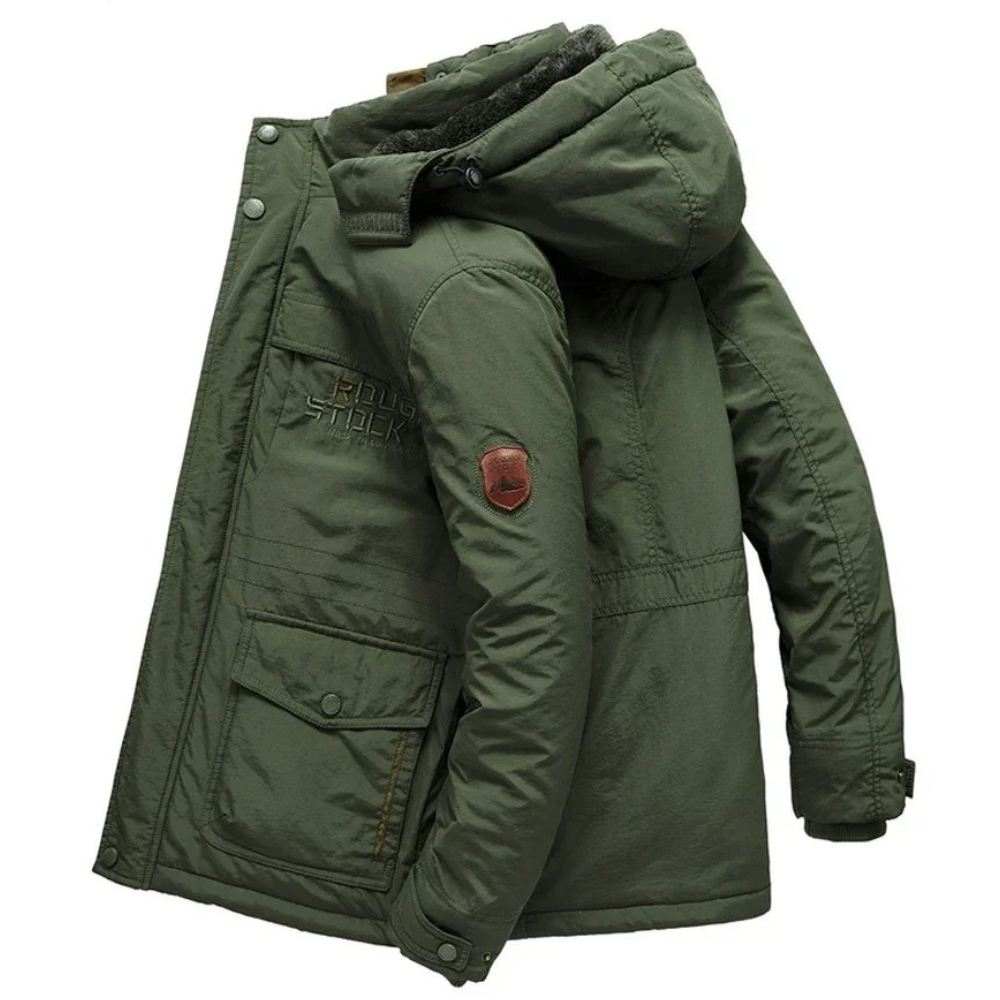 Windproof parka jacket with adjustable hood