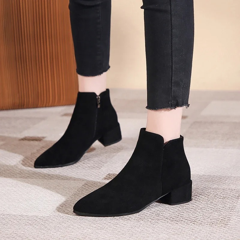 Low Heel Ankle Boots with Side Zip for Women