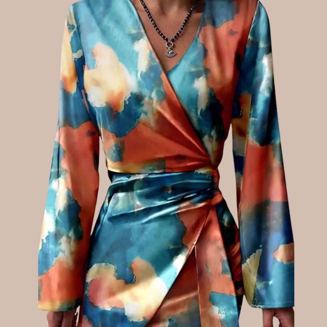 Wrap Dress With Abstract Marble Print