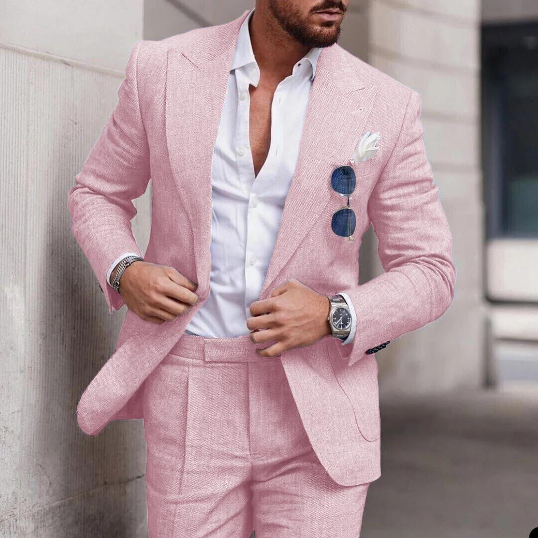 Trendy Linen 2-Piece Beach Wedding Suit for Men