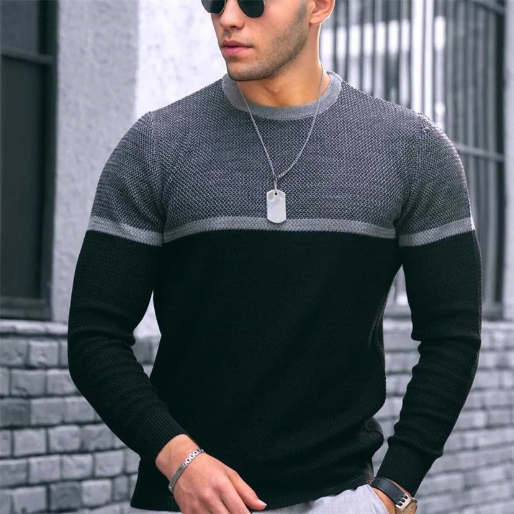 Men's jumper with colour gradient, slim-fit round neck jumper