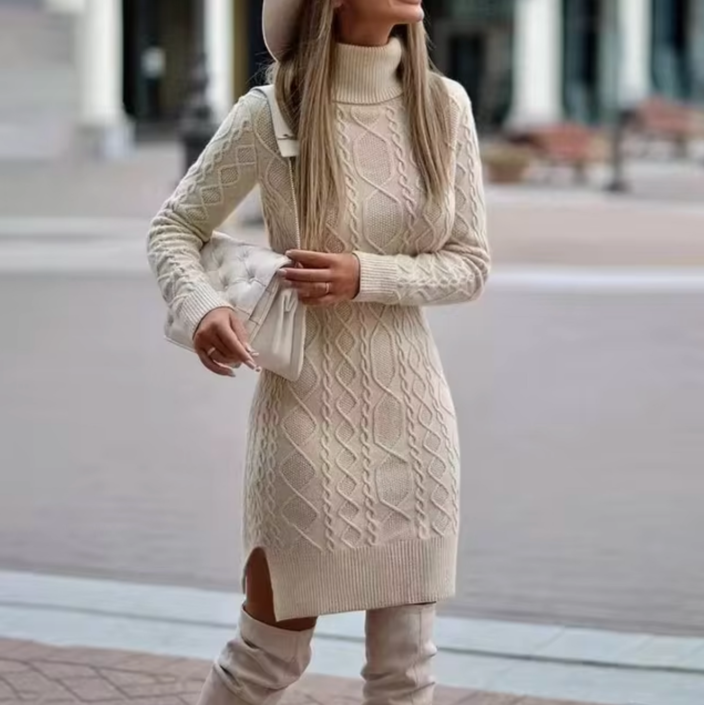 Knitted jumper dress with turtleneck