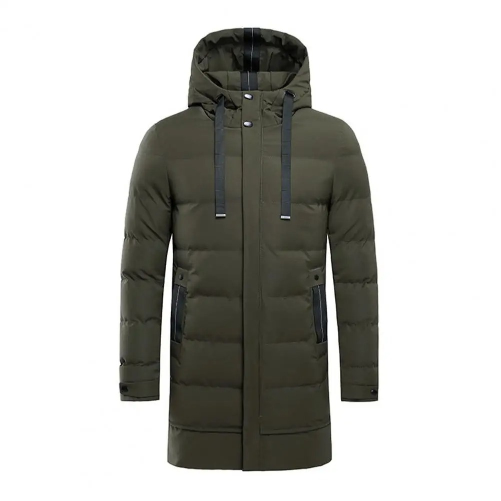 Men's puffer jacket with hood and zip front