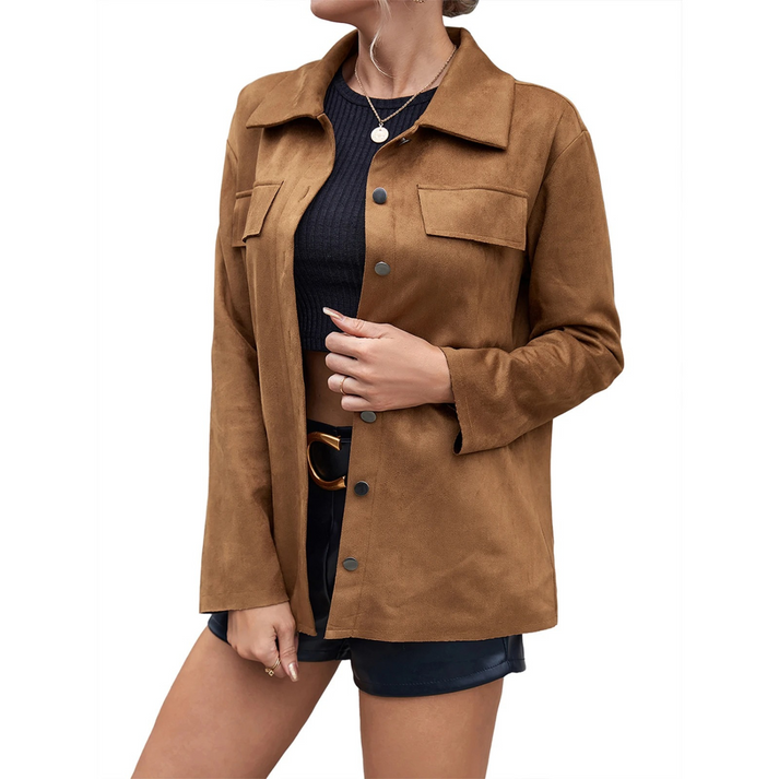 Stylish leather jacket with buttons for women