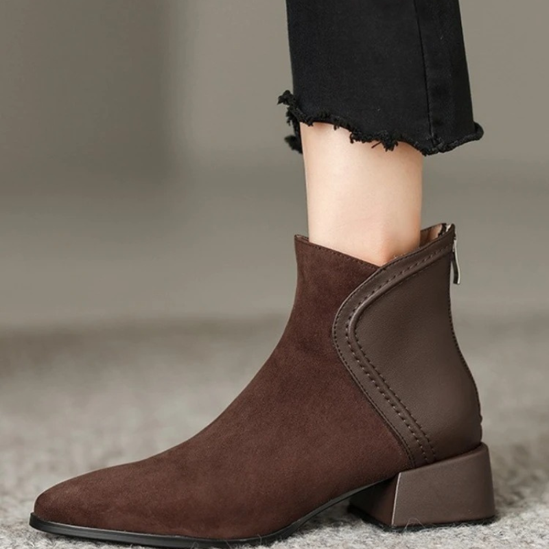 Stylish Ankle Boots with Cutouts and Low Heel