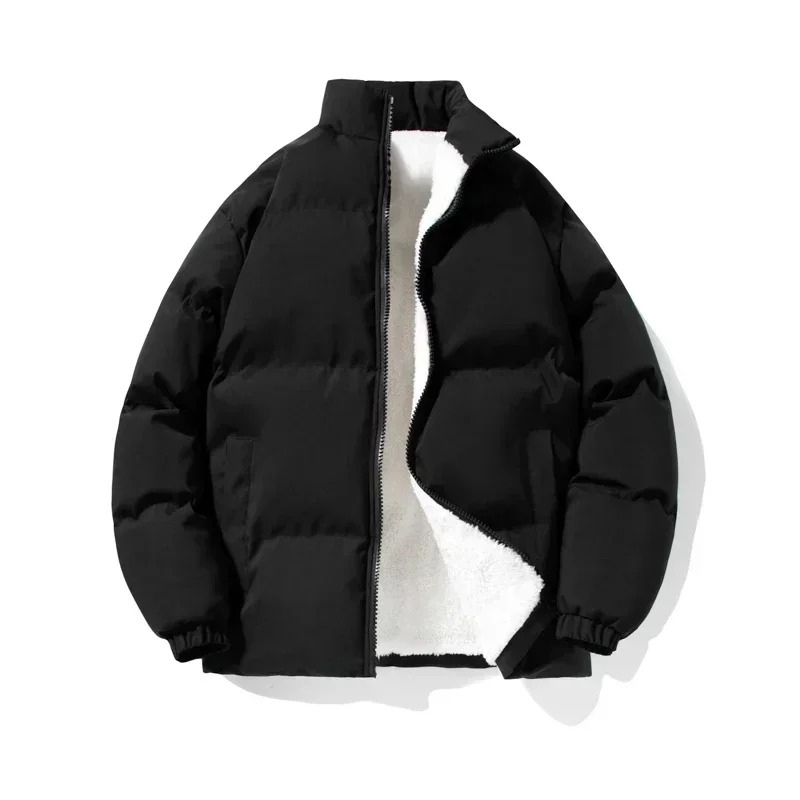 Men's puffer jacket with sherpa lining and stand-up collar