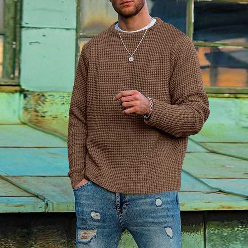 Textured round neck men's jumper for casual street style