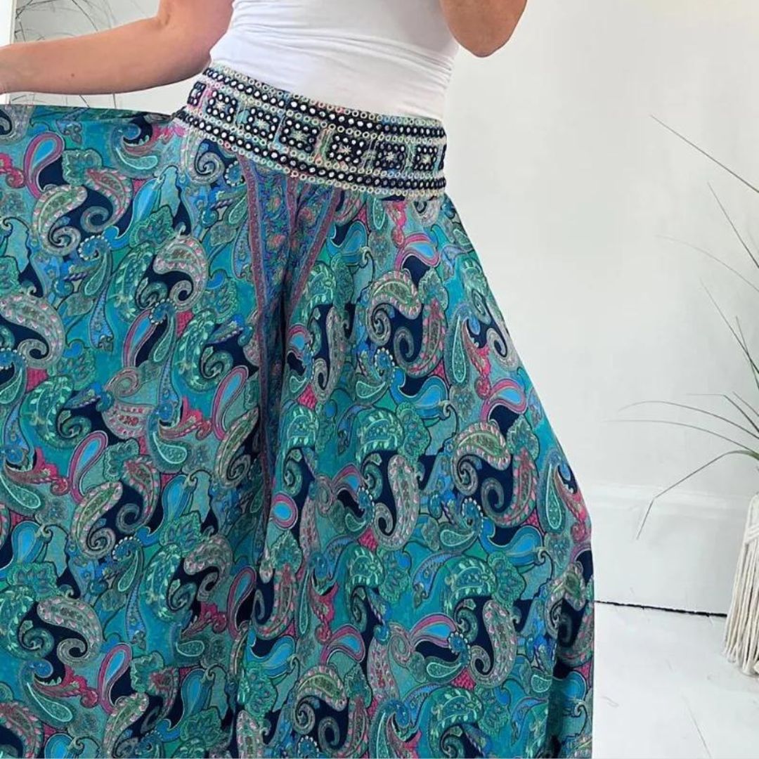 Boho chic paisley print palazzo pants