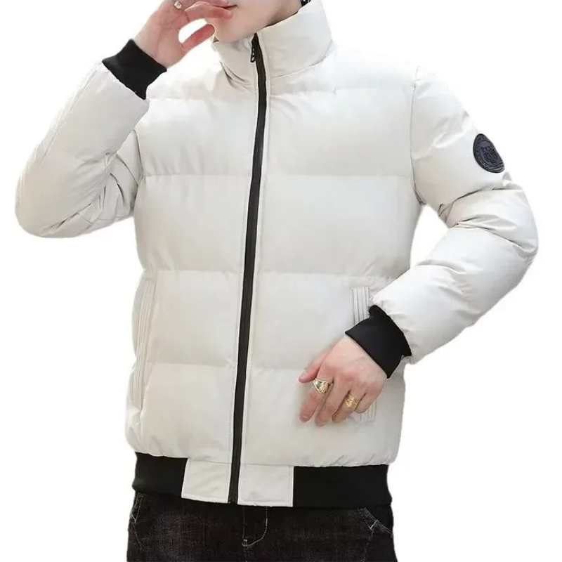 Men's puffer jacket with high collar and zip pockets