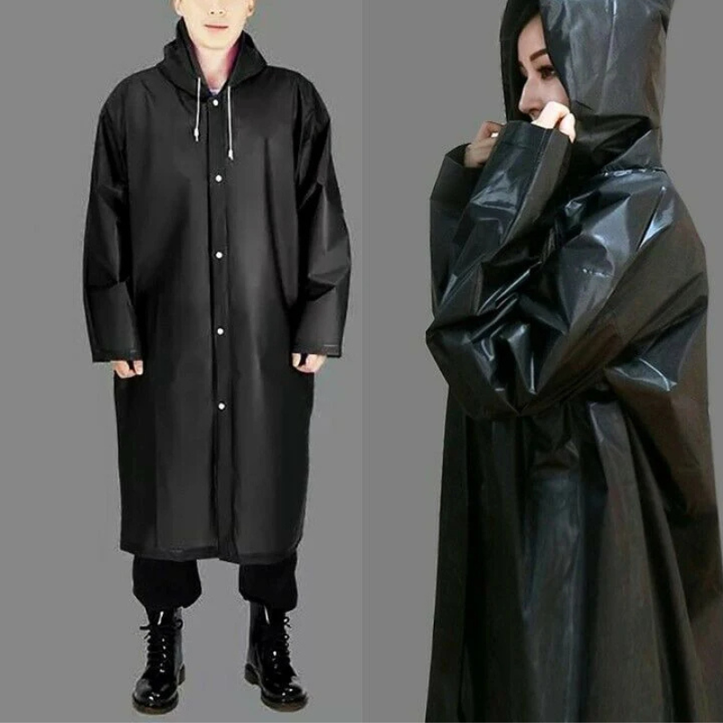 Men's mackintosh waterproof long with hood and press studs