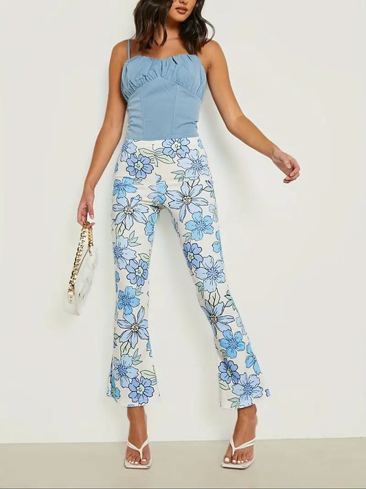 High-waisted trousers with floral pattern