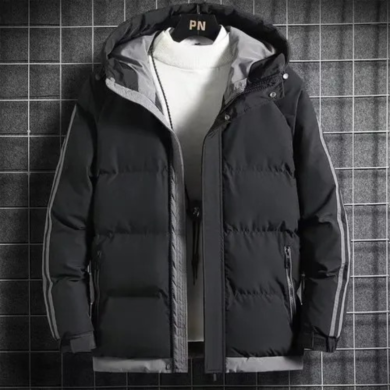 Men's puffer jacket with stripes and zip pockets