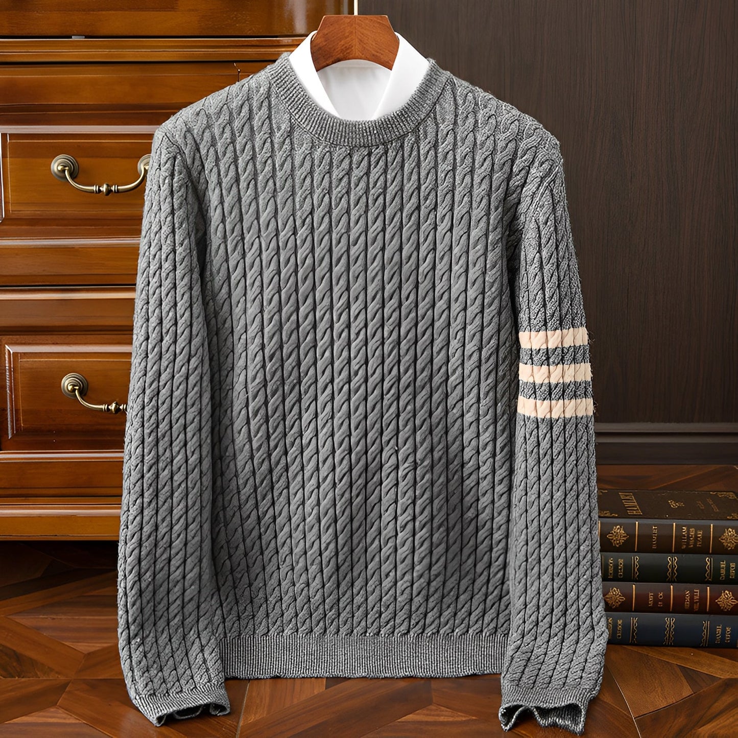 Men's Chunky Knit Jumper - Round Neck - Loose Fit