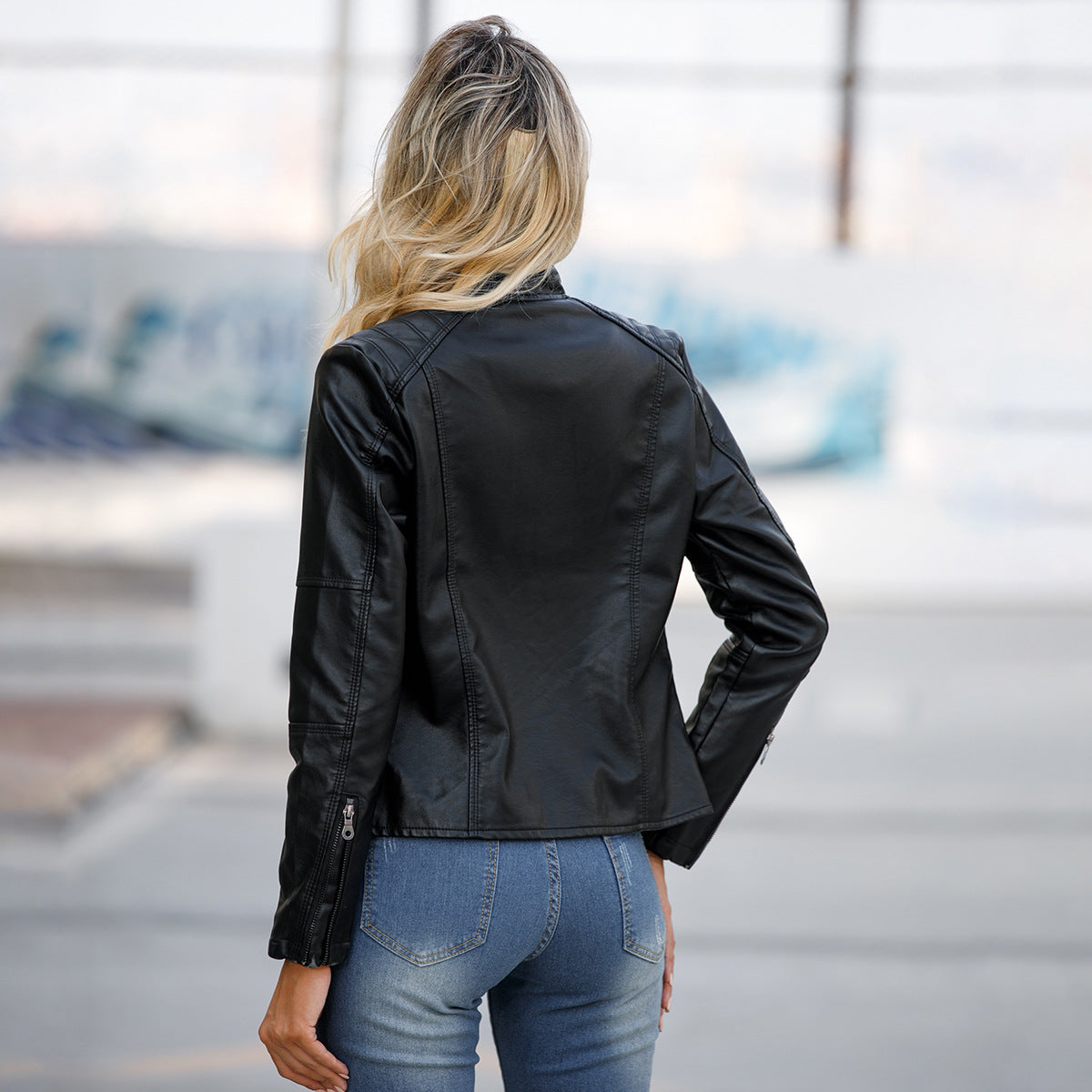 Women - Slim Leather Jacket - Lightweight Spring Style - Trendy Outerwear for Every Occasion