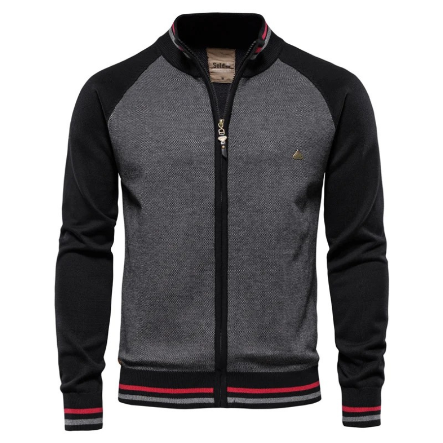 Sporty cardigan with zip and contrasting sleeves