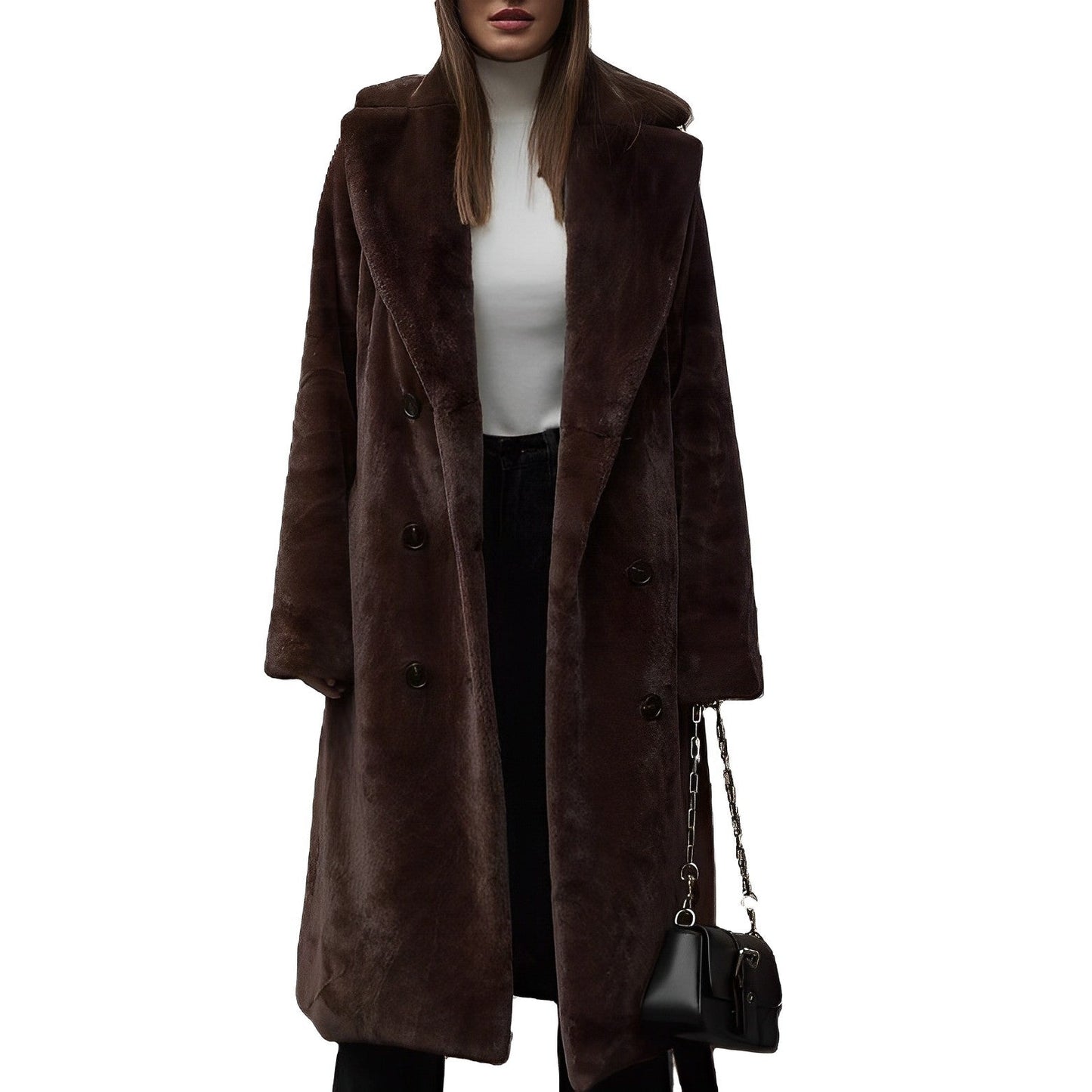 Women - Long Coat - Thick Velvet - Elegant Stylish Outerwear for Chic Looks