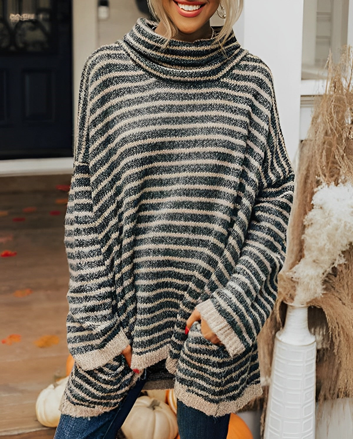 Women - Knit Sweater - Comfortable Striped Design - Cozy Jumper for Every Occasion