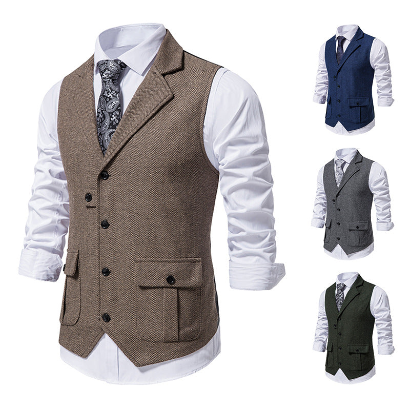 Sleeveless waistcoat with lapel pocket for men