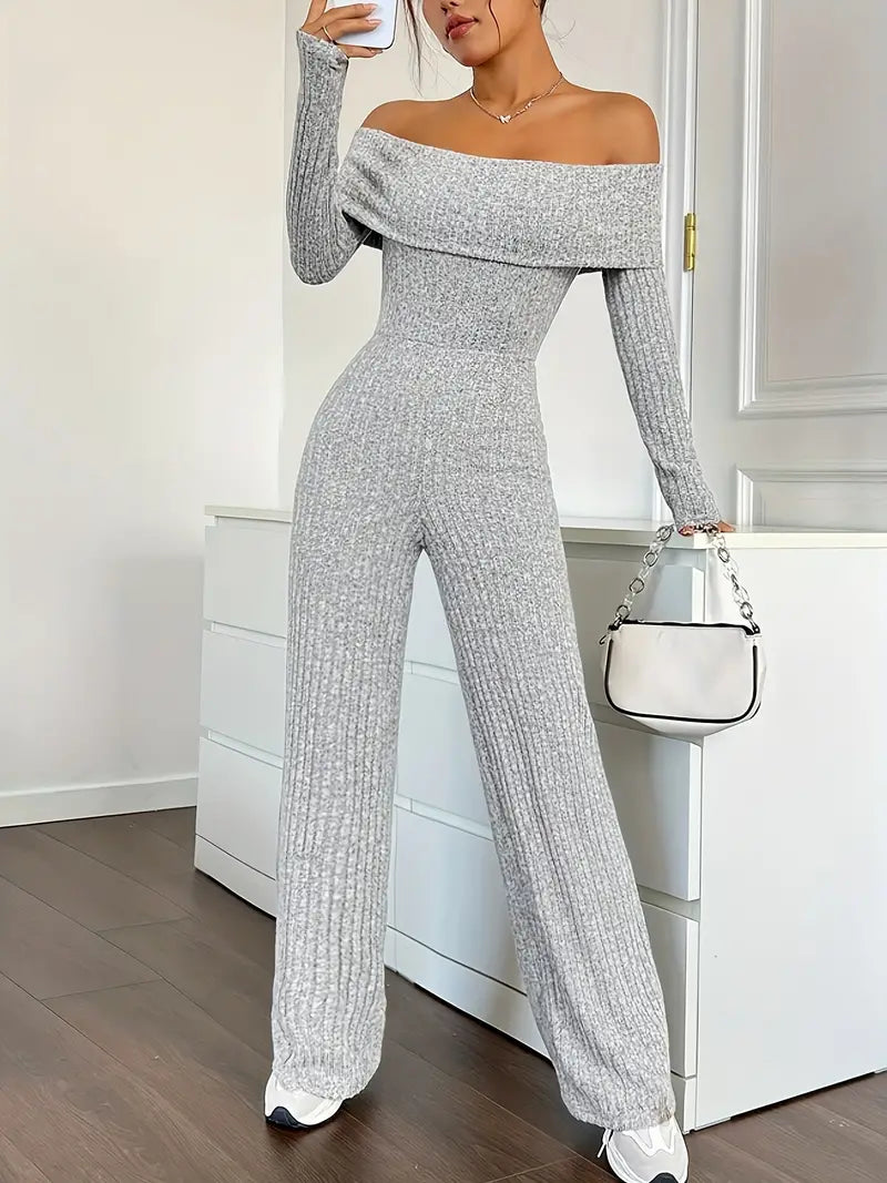 Ribbed Off-shoulder Jumpsuit