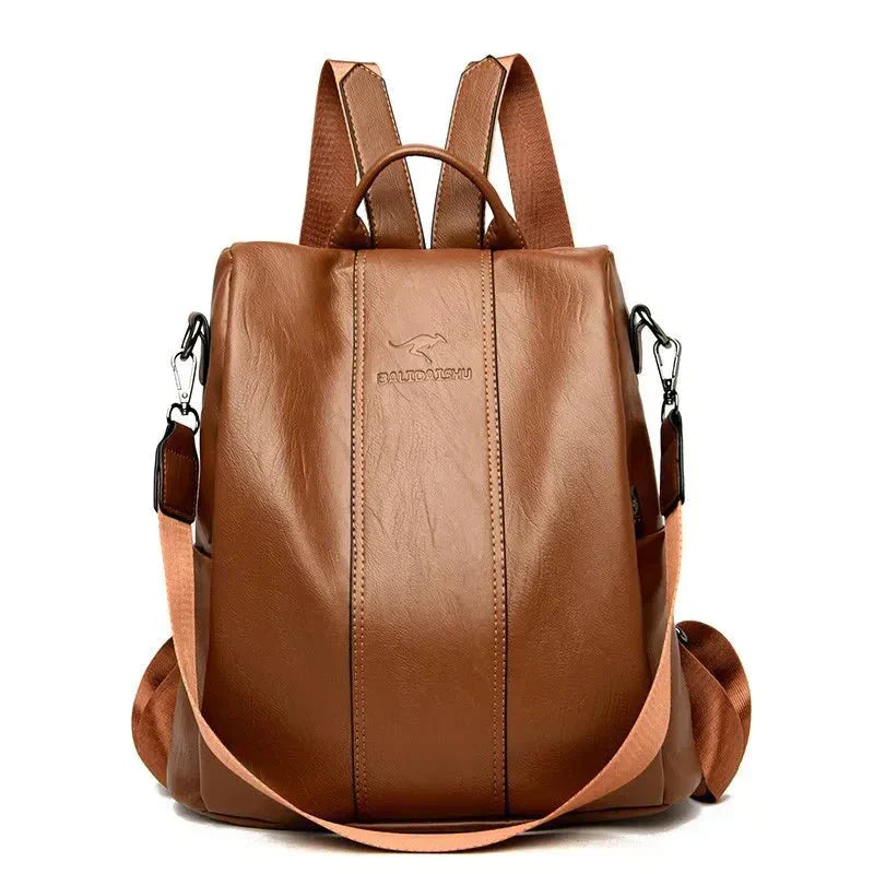 Women's leather backpack with thick and durable PU leather, soft carrying straps, several zip compartments