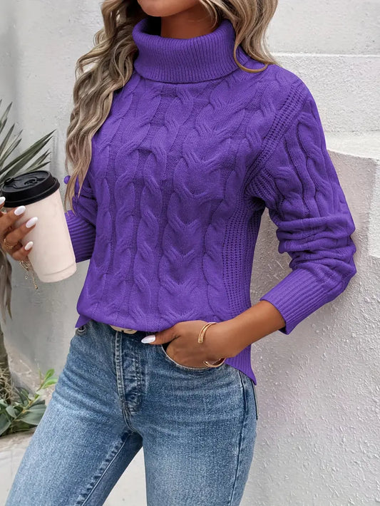 Women's cable knitted turtleneck jumper