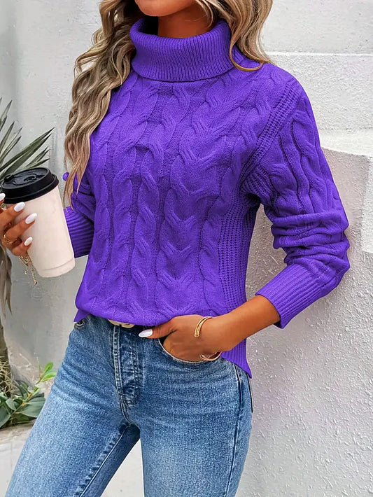 Women - Turtleneck Jumper - Cable Knit - Cozy Fall/Winter Pullover for Stylish Comfort