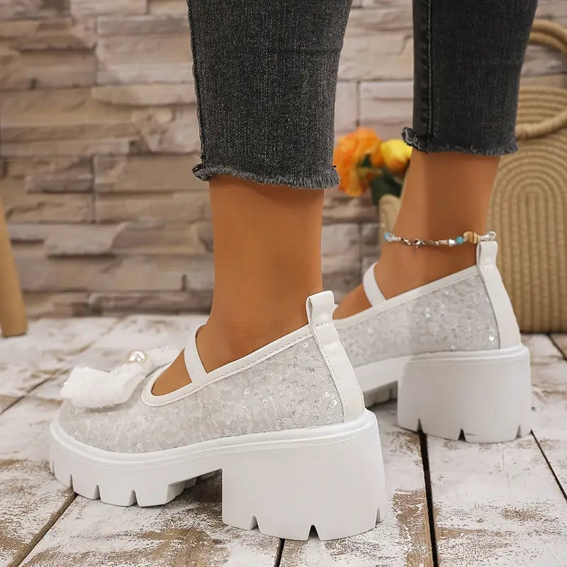 Women - Loafers - Imitation Pearl Bow - Stylish & Comfortable Casual Footwear