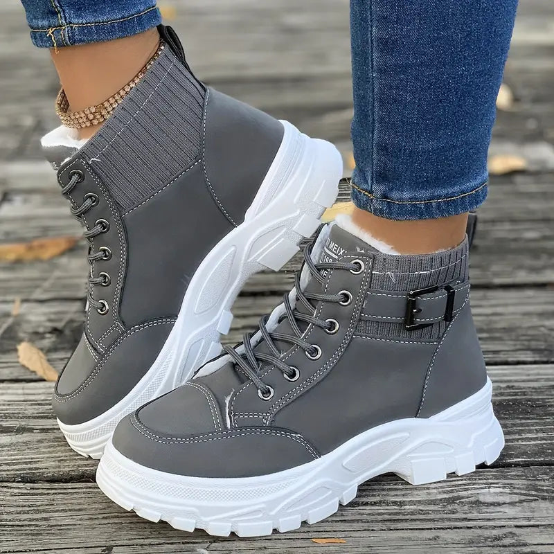 Lace-up ankle boots made of plush