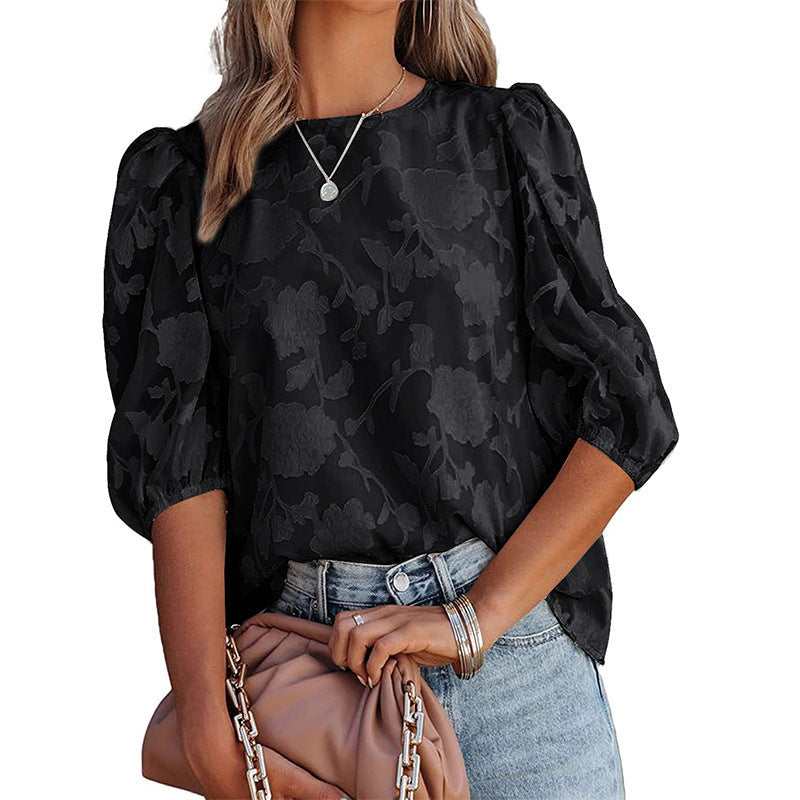 Short Sleeve Loose Chiffon Blouse