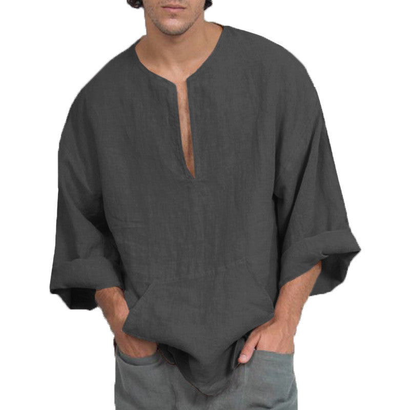 Ethnic loose linen T-shirt for men