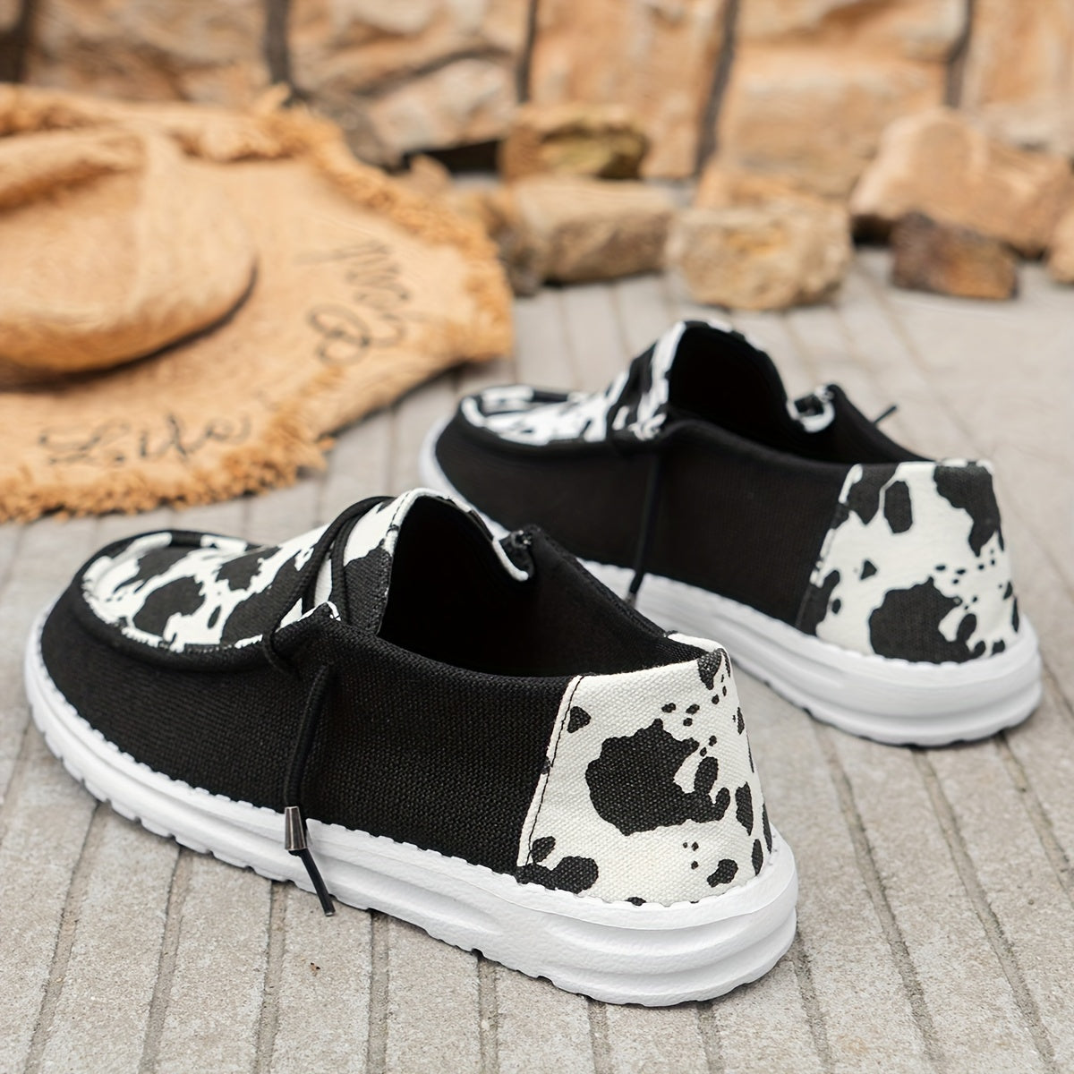 Women's - Summer Loafers - Lightweight Slip-On Shoes with Cow Pattern - Comfortable and Stylish Footwear