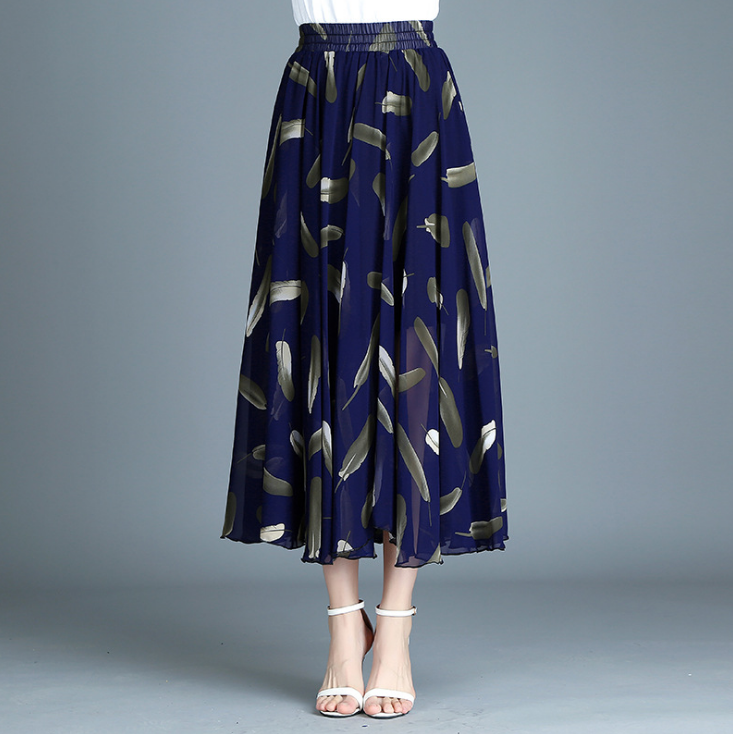 Modern retro skirt printed chiffon dress pleated skirt