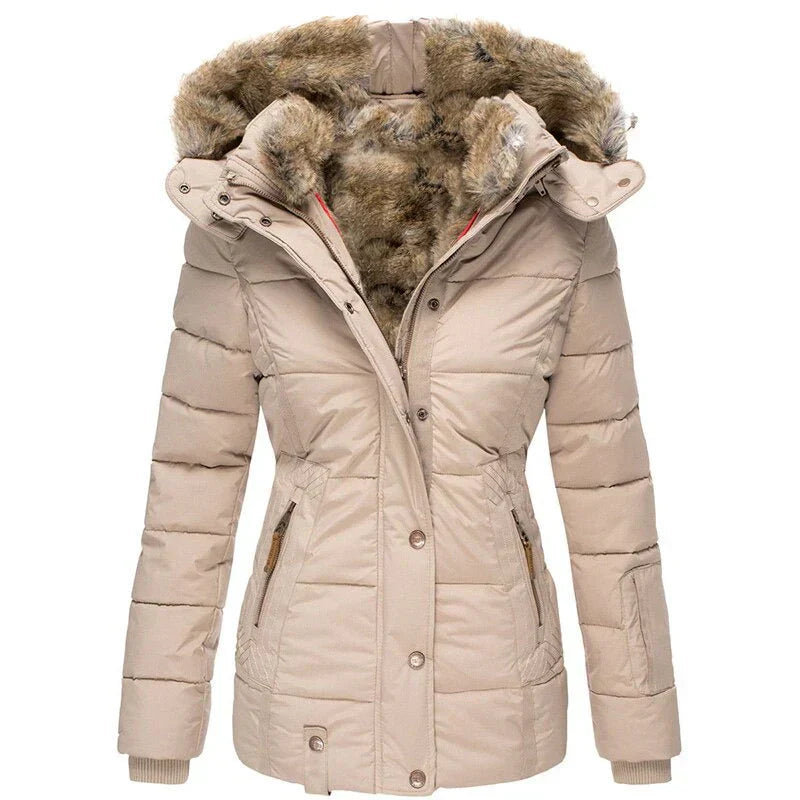 Fashionable winter coat with fur lining for women